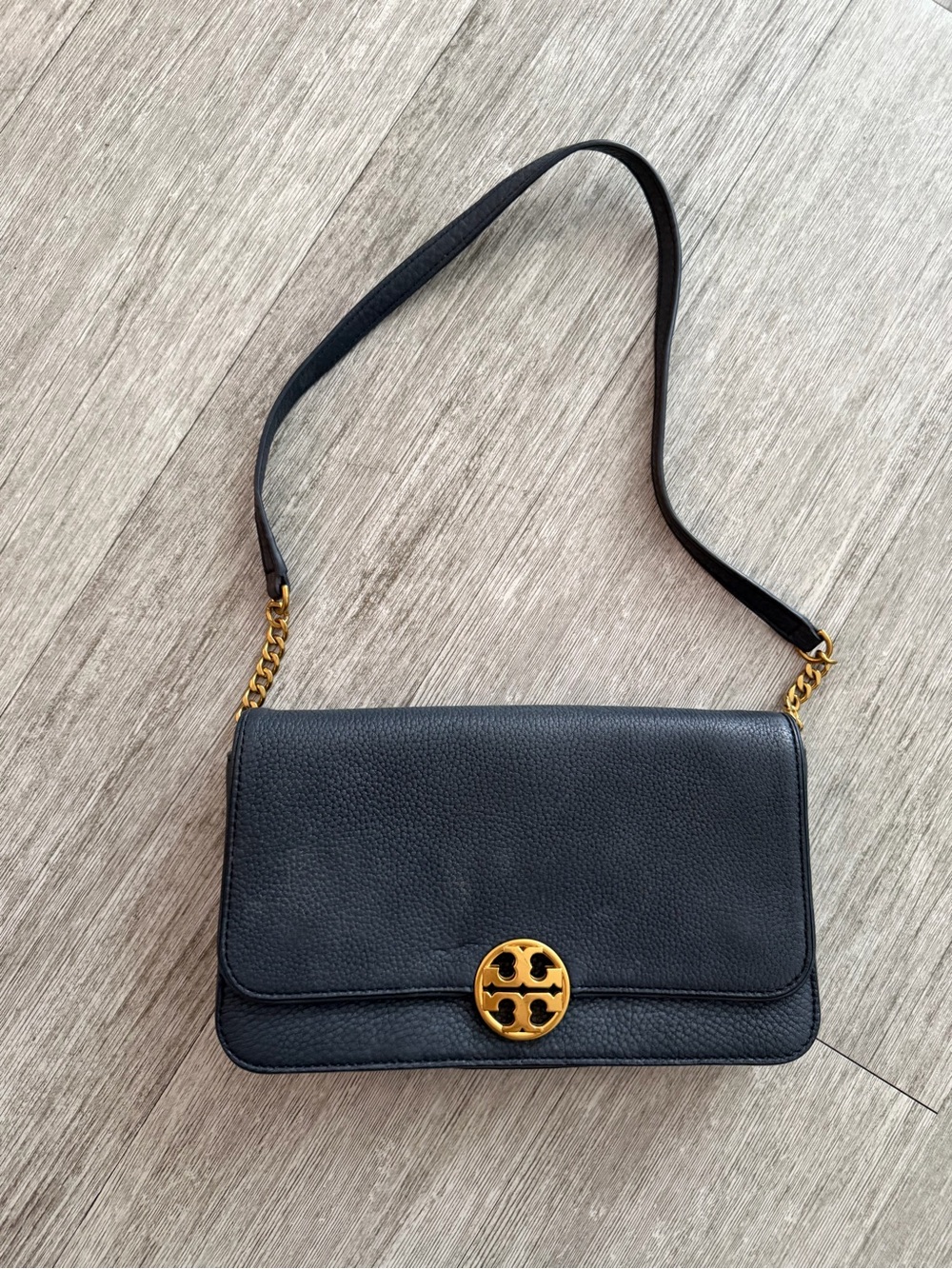 Tory Burch Black Leather Crossbody Bag with Gold Accent
